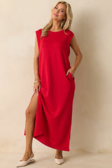 Between Now And Then Red Cotton Sleeveless Maxi Dress