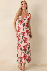 MINKPINK Arabella Red Floral Mesh Midi Dress