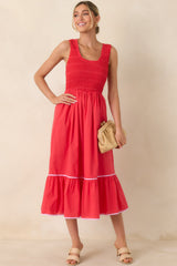 Today's the Day Red Textured Cotton Tiered Midi Dress