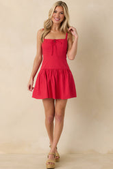Simply Irresistible Red Cotton Front Tie Mini Dress