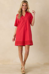 Something About You Red Cotton Blend Cut Out Detail Mini Shirt Dress