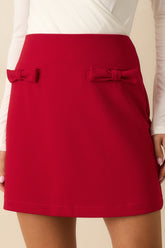 The Final Bow Red Tailored Bow Accent Mini Skirt