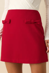 The Final Bow Red Tailored Bow Accent Mini Skirt