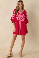 Loving Every Minute Red & Pink Contrast V-Neck Mini Dress