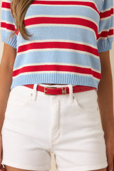 Polished & Poised Red Faux Leather Gold Accent Slim Belt