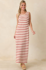 Worth Talking About Red & Ivory Stripe Knit Sleeveless Maxi Dress