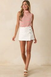 Keep It In Line Red Stripe Mockneck Sleeveless Top
