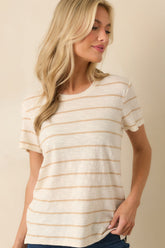 Z Supply Beige Stripe Cotton Foundation Premium Tee