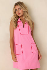 Afternoon Match Pink Linen Blend Sleeveless Mini Dress