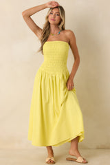 Stay Awhile Yellow Smocked Cotton Maxi Dress