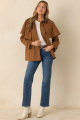 Well Traveled Ways Brown Cotton Cape Back Utility Jacket