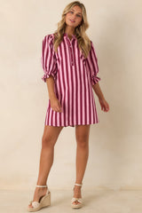Here's the Plan Pink & Wine Stripe Cotton Mini Shift Dress