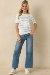 Bound to Happen Blue Stripe Knit Short Sleeve Sweater