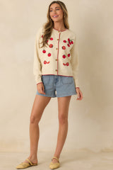 Picked With Love Ivory Multi Knit Cherry Tomato Cardigan