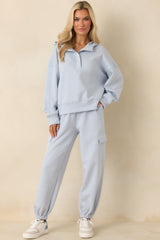 Track Record Light Heather Blue Partial Zip Hoodie Sweatshirt