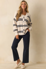 Z Supply Ivory Cotton Boyfriend Striped Cardigan