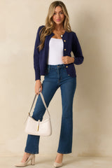 Right On Schedule Navy Long Sleeve Button Up Cardigan