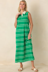 Polished Play Green Stripe Cotton Sleeveless Maxi Dress