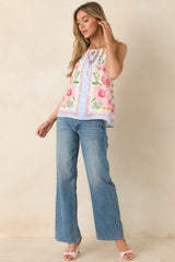 Where You Found Me Ivory Multi Floral Halter Top