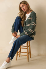 Z Supply Green Cotton Boyfriend Striped Cardigan