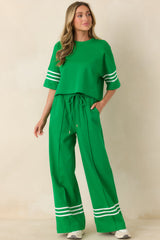Line & Leisure Green Cotton Blend Contrast Stripe Drawstring Pants
