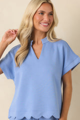 First Class Flirt Light Blue Scalloped Hem Top