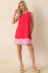 Fresh Cut Flowers Red Floral Detail Sleeveless Mini Dress