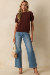It's All About This Brown Knit Short Sleeve Sweater