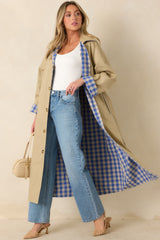 FRNCH Pocahontas Azure Blue Gingham Cotton Reversible Trench Coat