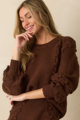 Let's Be Honest Chocolate Brown Cable Knit Long Sleeve Sweater