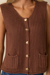 Without Hesitation Brown Knit Button Front Sweater Vest