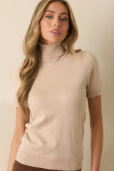 In Just A Minute Beige Ribbed Turtleneck Short Sleeve Sweater