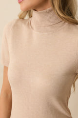 In Just A Minute Beige Ribbed Turtleneck Short Sleeve Sweater