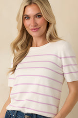 Bound to Happen Lavender Stripe Knit Short Sleeve Sweater