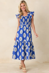 Catch of the Day Royal Blue Multi Cotton Tiered Maxi Dress