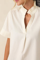 Nicely Done Ivory Cotton Ruffle Collar Blouse