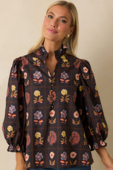 Everything's Blooming Black Multi Floral Cotton Puff Sleeve Blouse