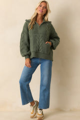 Day After Day Green Cable Knit Quarter Zip Pullover Sweater