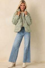 Wrapped Up In You Sage Green Quilted Puffer Jacket