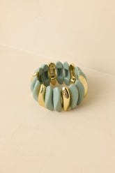 Gonna Let it Shine Sage Green & Gold Sculptural Oblong Bead Stretch Statement Bracelet