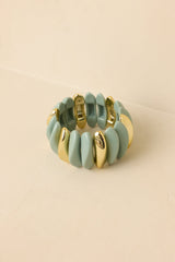 Gonna Let it Shine Sage Green & Gold Sculptural Oblong Bead Stretch Statement Bracelet