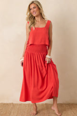Paradisa Siesta Key Sangria Red Linen Blend Maxi Skirt