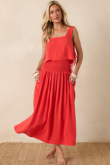 Paradisa Siesta Key Sangria Red Linen Blend Maxi Skirt