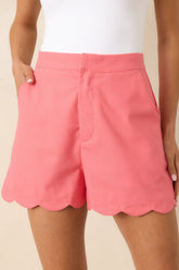 Seaside Darling Coral Pink Scallop Trim High Waisted Shorts