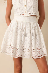 Paradisa Iona White Palm Lace Cotton Mini Skirt