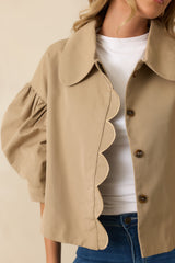 For the Frill of It Taupe Scalloped Puff Sleeve Jacket