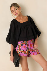 FRNCH Fluvia Black Cotton Puff Sleeve Blouse