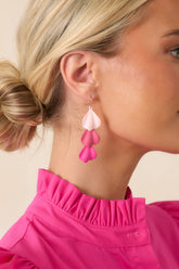 Cascading Joy Pink Sculpted Layered Petal Drop Earrings
