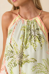 Palm Breeze Seafoam Green Multi Palm Print Sleeveless Top