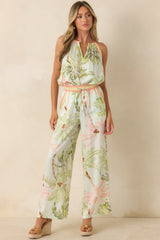 Palm Breeze Seafoam Green Multi Palm Print Sleeveless Top